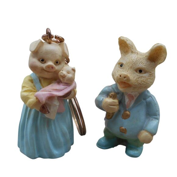 Miniature Anthropomorphic Pig Figures: Mama w/Baby (JC 1991), Dad w/Phone - Picture 1 of 8